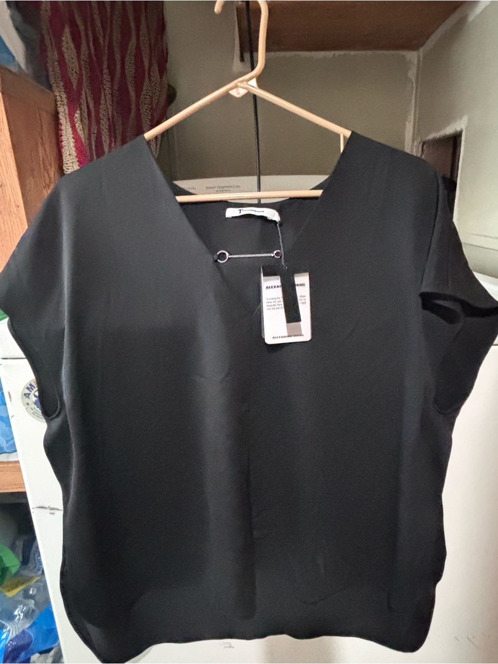 Alexander Wang Black V-Neck Cap Sleeve Blouse